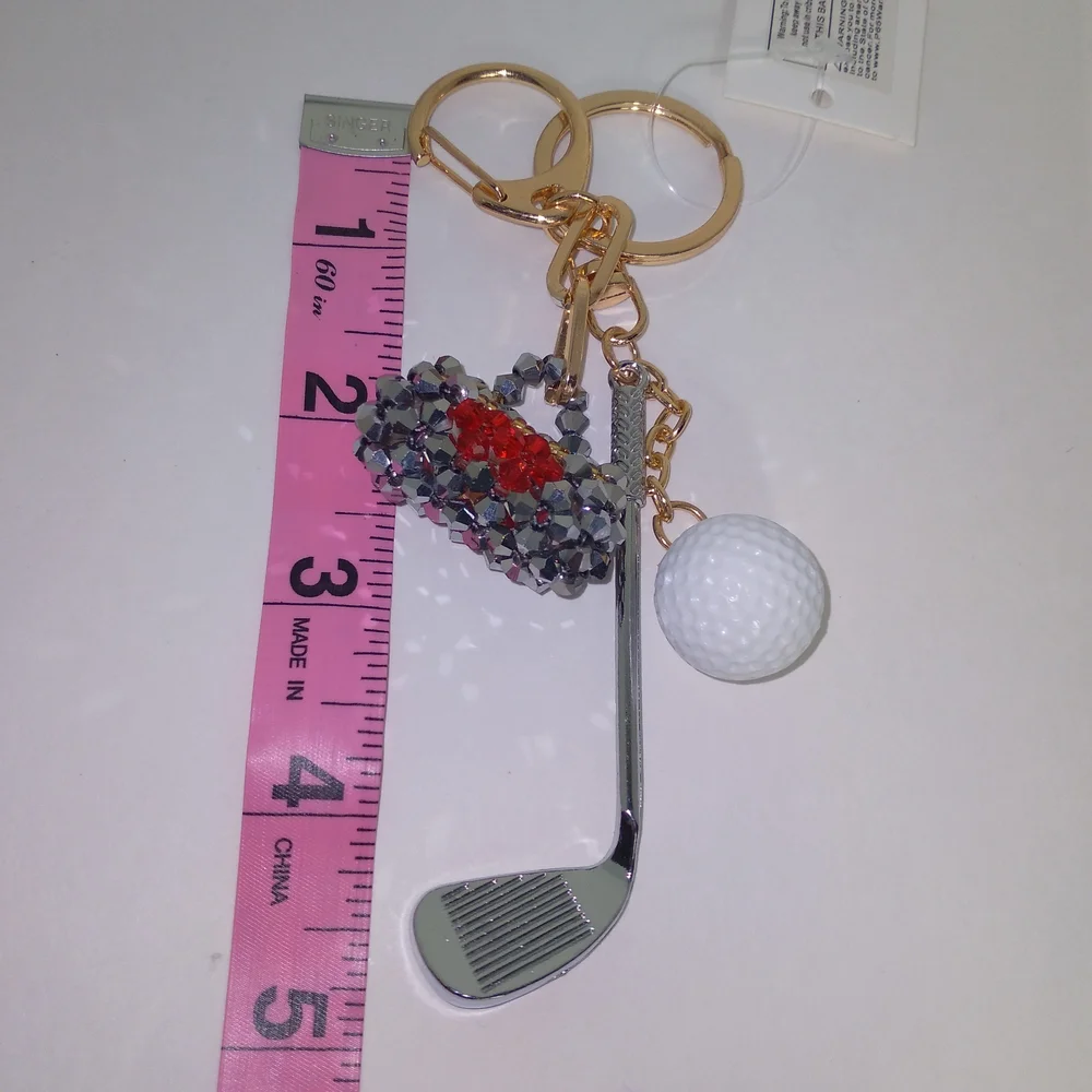 Golf Club and Ball Keychain with Crystal Accents